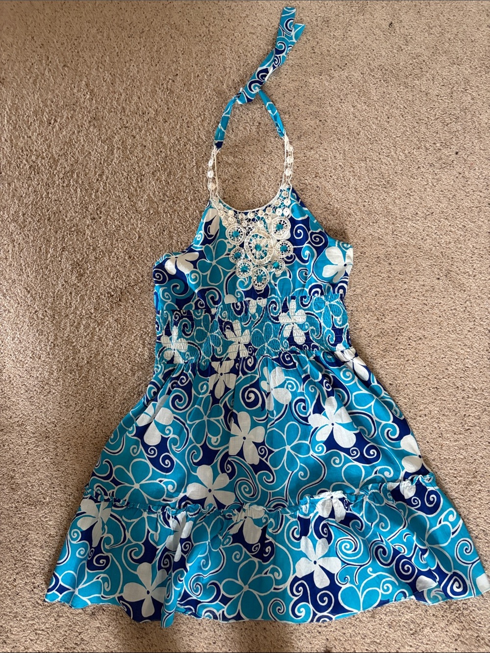 Blue & White Floral Halter Sundress